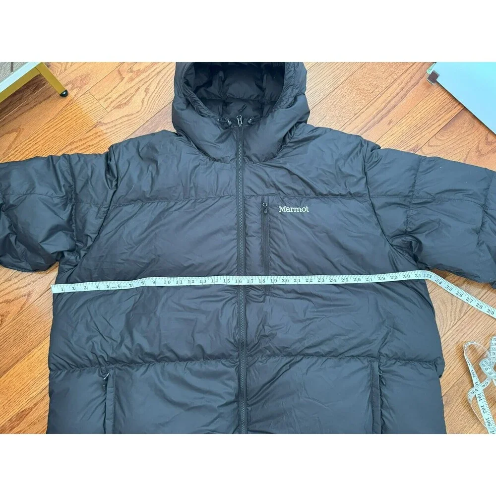 Marmot Mens 4XT Black Full Zip 700 Fill Winter Quilted Jacket Guides Down Hooded - Picture 7 of 8